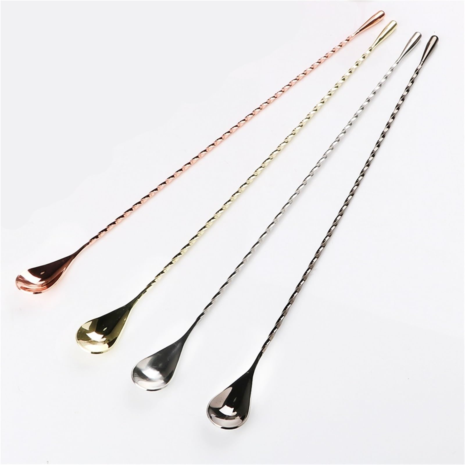 Cucchiaio da bar in acciaio inox da 30/40 cm, a goccia, cucchiaio da cocktail con manico attorcigliato, per baristi, 6 pezzi