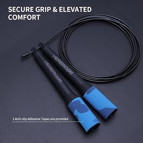 Miniatura 5 de Cuerda de salto de velocidad para hombres y mujeres, cuerda de velocidad Hererope con sistema de rodamiento doble, 2 cables, cuerda de saltar