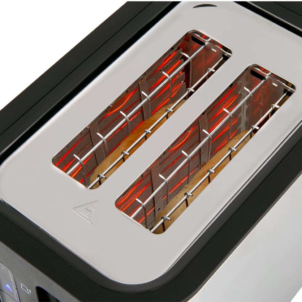Russell Hobbs Grille-pain 2 fentes XL (6 niveaux de brunissage, surélévation, dégivrage, réchauffe-viennoiseries, arrêt auto., ramasse-miettes amovible, surface en acier inox. brossé) Heaton 27390-56