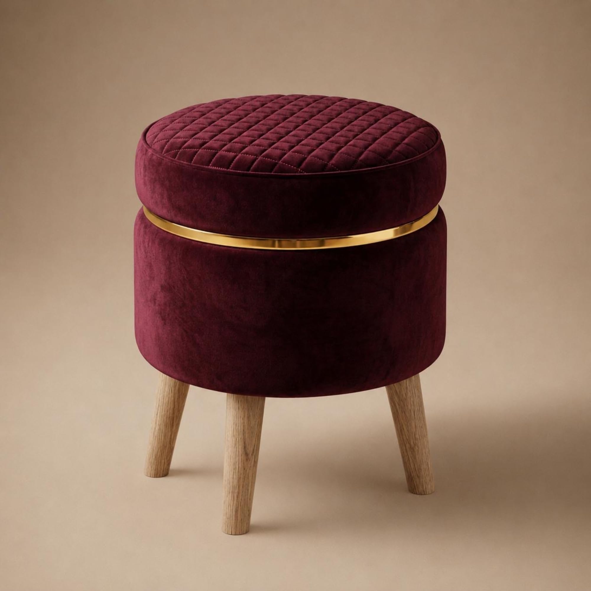 Ottoman with Storage, Ottoman for Living Room Round Design Ottoman Stool with Storage Wooden Build - Extra Seating Stool for Home Decor Use, Footrest Function (Maroon)-image-27
