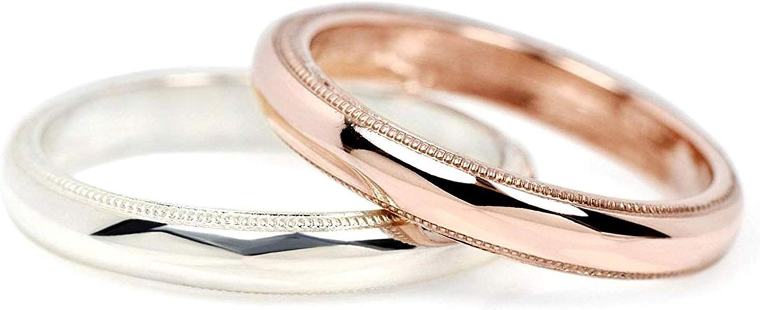 ペアリング 指輪 シルバー925 ミルグレイン ミル打ち シンプル 3mm 2個 セット 内側 刻印 可能 付 カップル