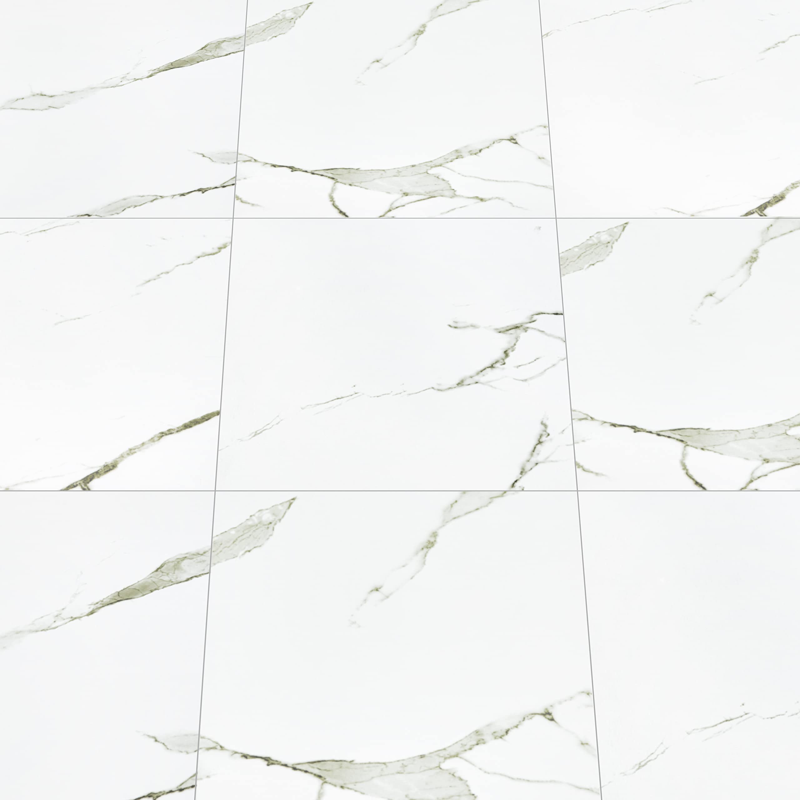 NUFLR Self Adhesive Floor Tile Vinyl Flooring White Marble Peel and Stick Floor Stickers Waterproof for Bathroom Kitchen Living Room 30X30cm 10pcs