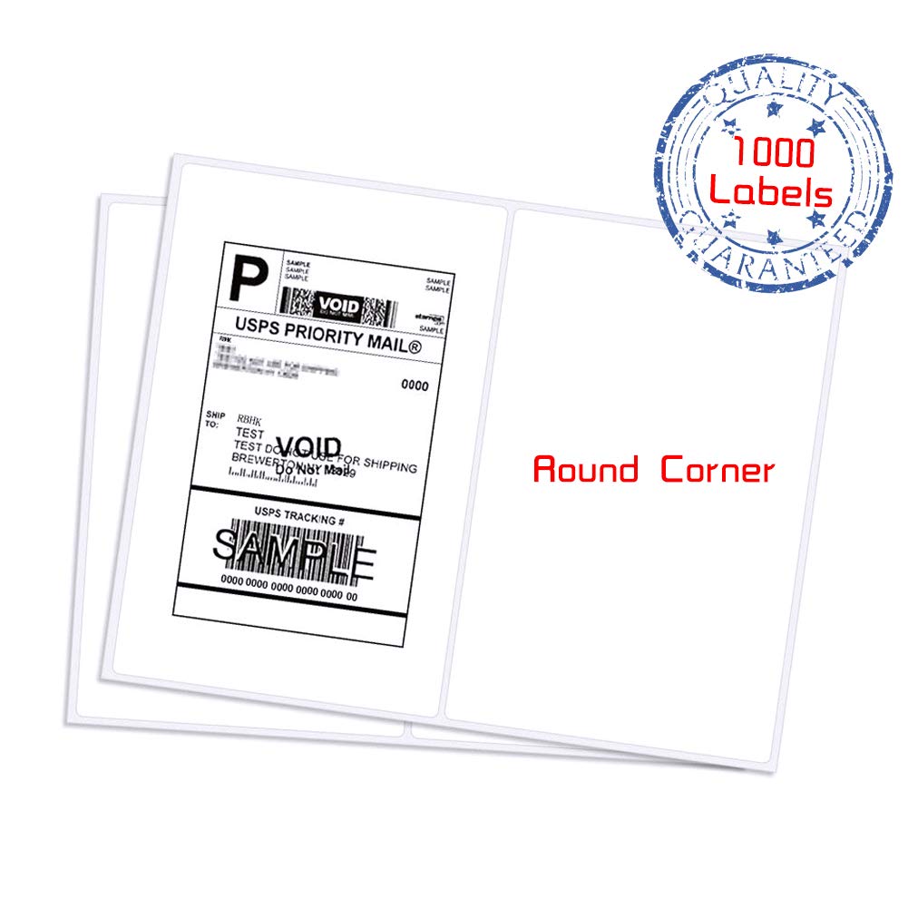RyhamPaper Shipping Labels with Round Corner, 8.5 x 5.5 Inches Half Sheet Self Adhesive Shipping Address Labels for Laser and Inkjet Printer, 1000 Labels