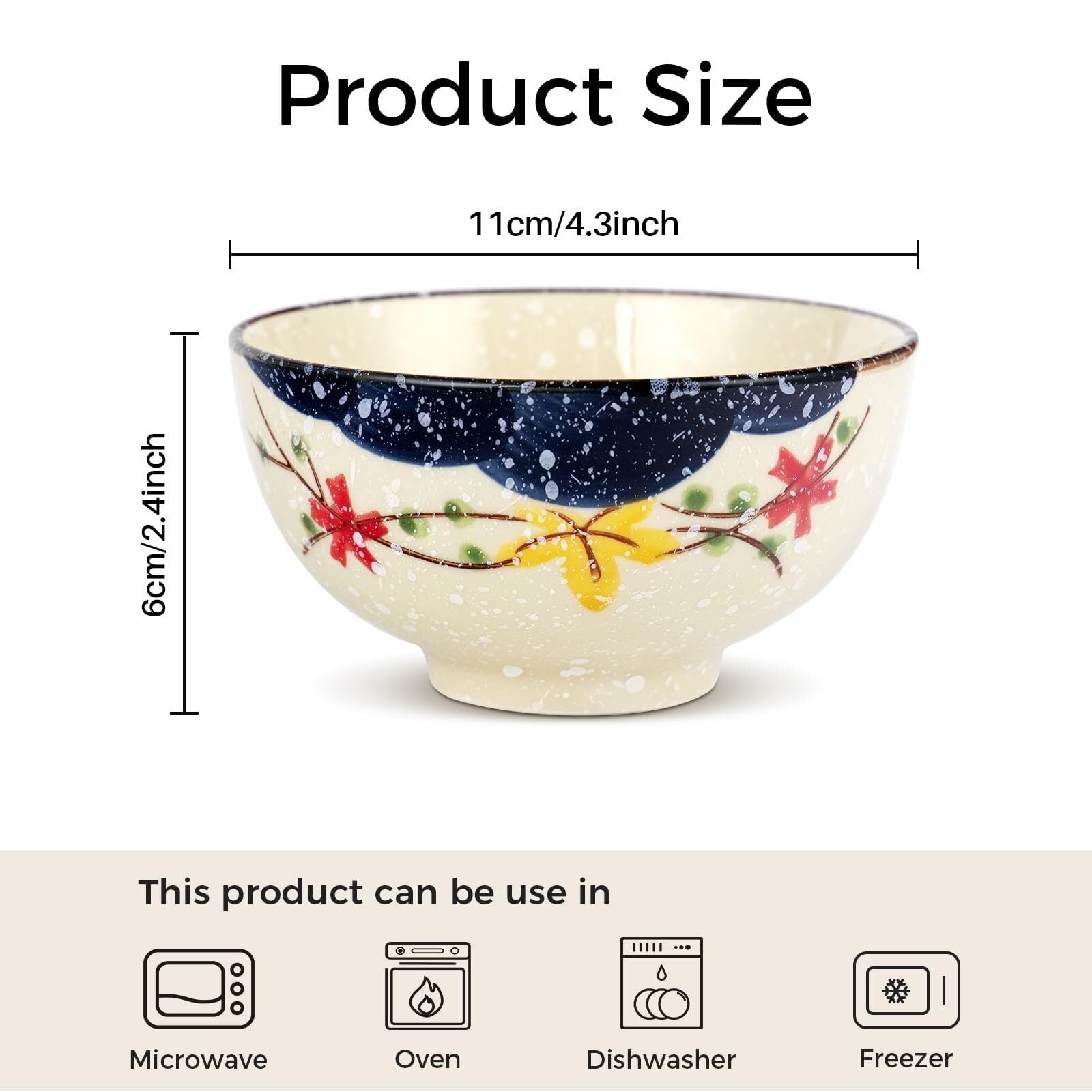 Juego de 2 cuencos de arroz japoneses, cuencos de cerámica florales pintados a mano para cereales, sopa, postre, aperitivos, ideal para regalos y ocasiones