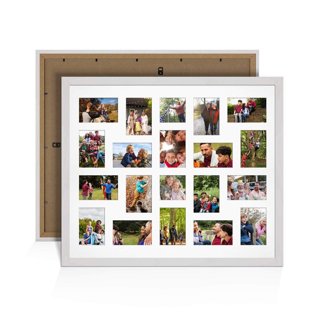Procut Global 80X70CM White Ash Photo Frames For Multiple Pictures with White Mount-Modern Collage Frame with 20 Apertures (18x) 6x4, (2x) 4x4-Engineered Wood with Shatterproof Perspex