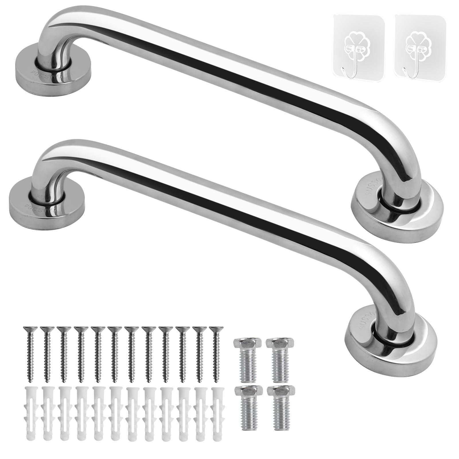 HappybaseBathroom Grab Bar, 2 Pieces, Stainless Steel Bathroom Grab Handle, 10 Inch Non-Slip Bathroom Handle, Safety Handle, Indoor/Outdoor Aid Handle for Kitchen, Bedroom, Bathtub, Shower and Steps