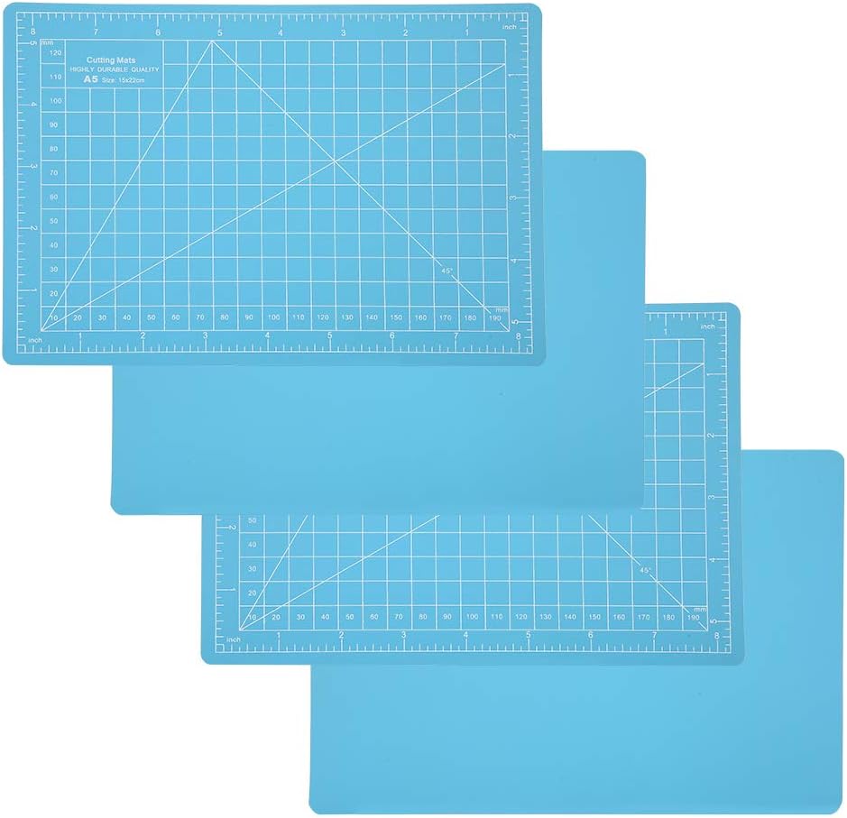 4Pcs A5 Sky Blue PVC Cutting Mat Self Healing Cutting Pad Engraving Scale Board for Craft Paper Carving Model Making Writing Painting
