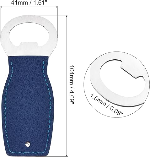 Miniatura 2 de uxcell Abrebotellas, 1 abridor de botellas de cerveza de acero inoxidable de 4 pulgadas con mango de cuero, abridor de cerveza plano para barman