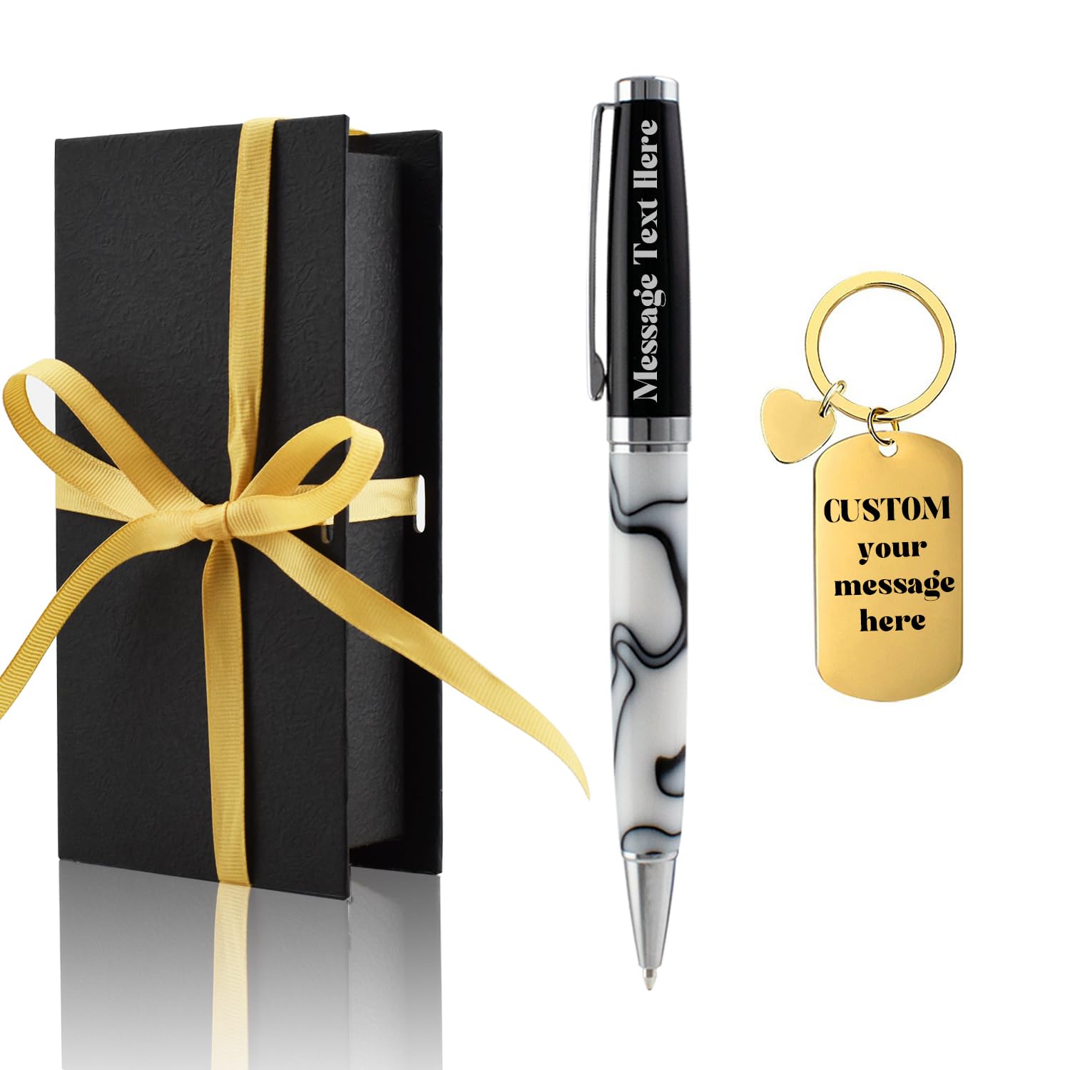Yastar Personalized Gift Pen - Luxury Ballpoint Pen with Custom Keychain Set Black ink - Custom with Your Name or Message, Gift for Friends/Colleagues