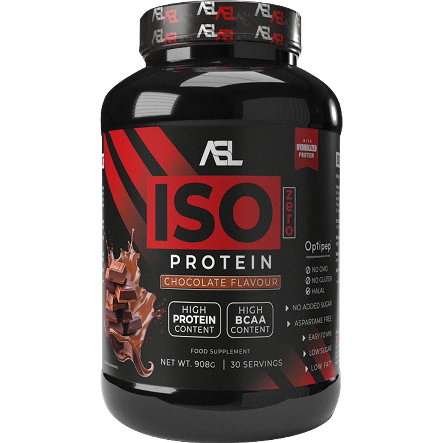 All Sports Labs Iso Zero Protéine – Chocolat – Isolat & Hydrolysat de Whey (Optipep®) – 88% Protéines – Faible en Sucres – Idéal Sèche & Récupération Musculaire – 908 g