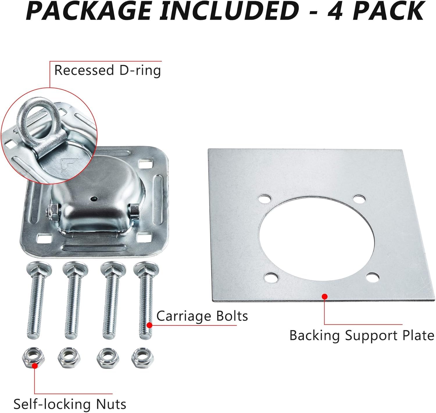 HEYOUTH Zurrösen für Anhänger (4Stück),Anhänger Zurrösen mit Gegenplatten,Zurrbügel belastbar bis 2268 kg,Verzurrösen Zurrpunkte,Befestigung Anhänger Zubehör,Verzurrösen aus verzinktem Stahl