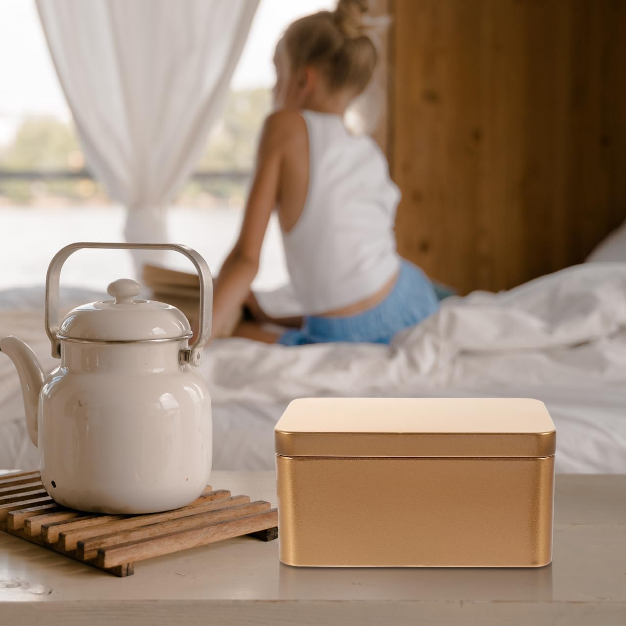 HOMSFOU Rectangular Tinplate Tea Leaf Storage Container Portable Tea Tin Box for Candy Snacks Lip Balm Mini Candles Seamless Edges 5.11 X 3.14 X 2.36 in image 5