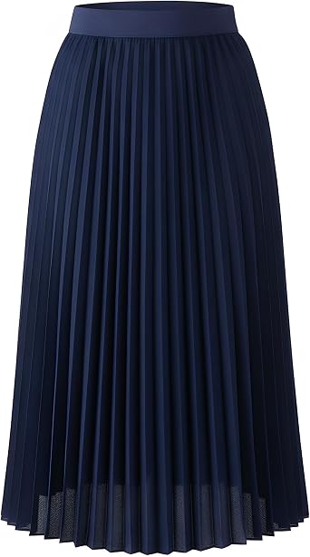 Shestellar Womens High Waist Pleated Chiffon Lined A-Line Midi Skirt