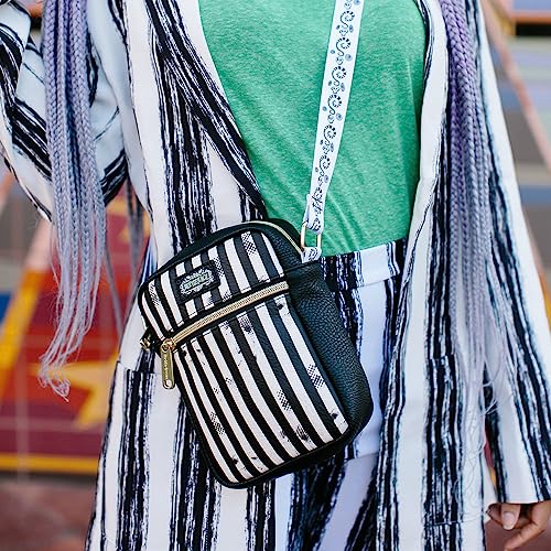 Beetlejuice Bag Wallet, Crossbody,Beetlejuice Stripes, Chibi, Vegan Leather3
