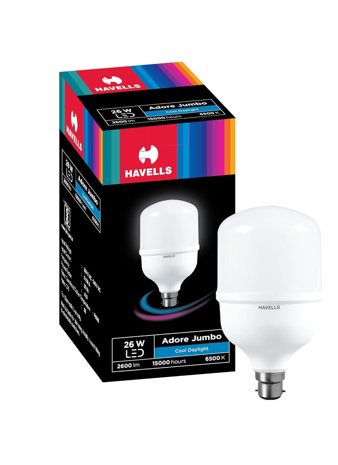 Havells 26W High Wattage LED Bulb | High Cri & High Efficiency | Energy Efficient | Mercury-Free | 4Kv Surge Protection | 100 Lumens Per Watt |Cool Day Light (6500K) B22D (B0D8Q56GK2) Amazon Price History, Amazon Price Tracker