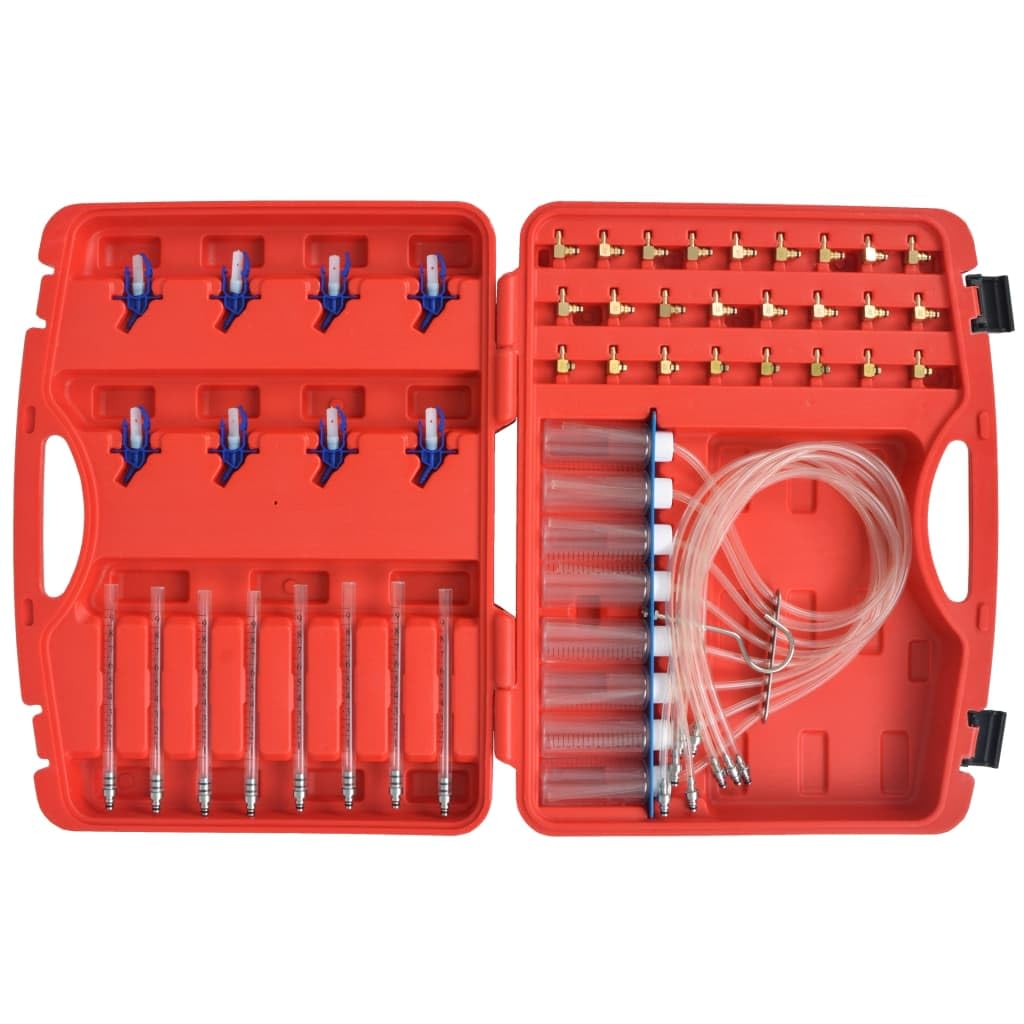 Kit de débitmètre Diesel avec adaptateurs pour injecteurs Bosch Delphi Denso Siemens 8 cylindres, Mallette Plastique Acier 46x36,5x10 cm, Outil Garage mécanique Entretien réparation véhicule