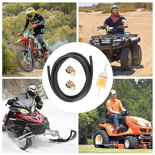 Kraftstoffleitung, Motorrad Benzinschlauch Kit, 2 Meter Kraftstoffleitung, 2m Kraftstoffschlauch Ø 4.8 mm, mit 10 Stücke Schlauchschellen und 2 Stück Benzinfilter für Auto Motorrad Roller