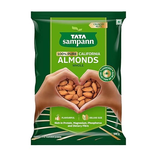 Tata Sampann Pure California Almonds Whole | Premium Badam Giri | Rich in Protein, Magnesium, Phosphorus, and Dietary Fibre | Premium Nuts & Dry Fruits | 500g