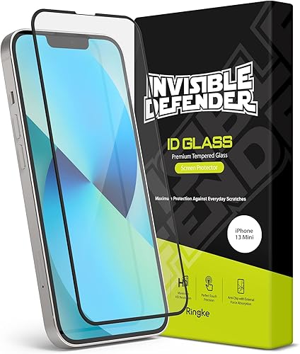 Ringke Protector de pantalla de vidrio de cubierta completa compatible con iPhone 13 Mini, antiarañazos, compatible con fundas, cobertura completa,