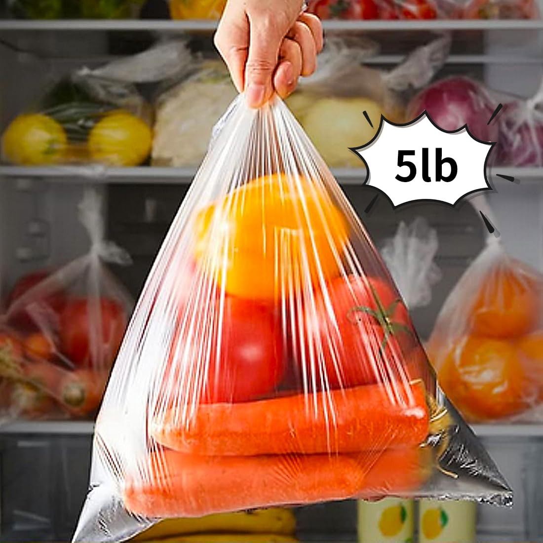 Bolsas de almacenamiento de alimentos, bolsas de plástico transparente de 12 x 16 pulgadas, rollo de bolsas de productos frescos para alimentos, frutas, verduras, almacenamiento de refrigerador