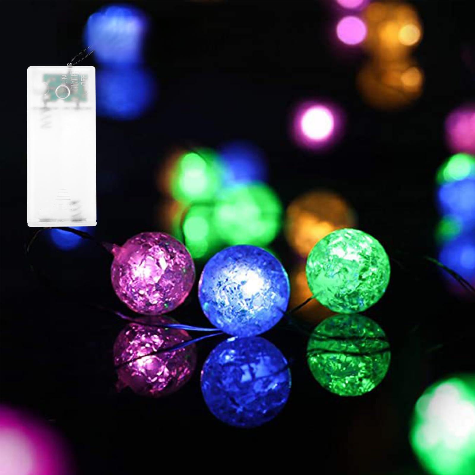 Kaleora LED Lichterkette Kristallkugeln mit Timer, 1M 10 LED Kristallkugeln Crackle Lichterkette Batteriebetrieben, Bunt Lichterketten Kristall Kugeln für Valentinstag Innen Hochzeit Party