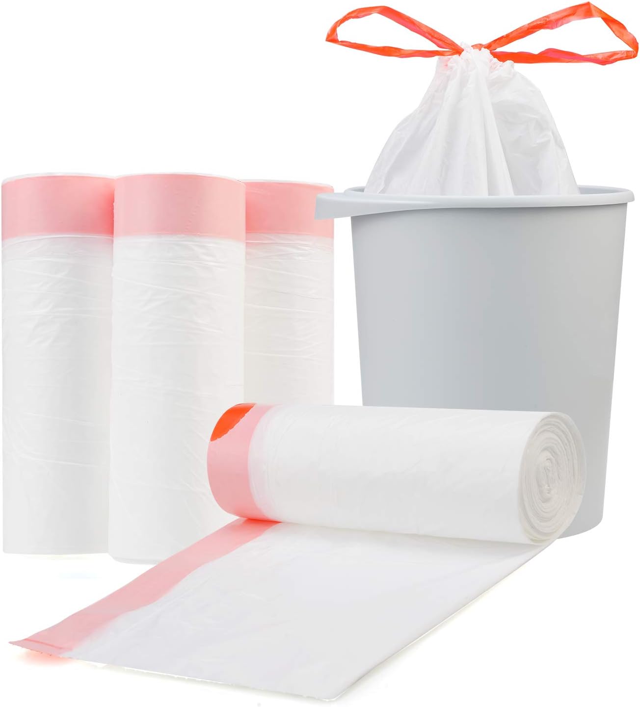 Small Drawstring Trash Bags, Magesh 4 Gallon Kitchen Trash Bags/Garbage Bags, White, 150 Counts
