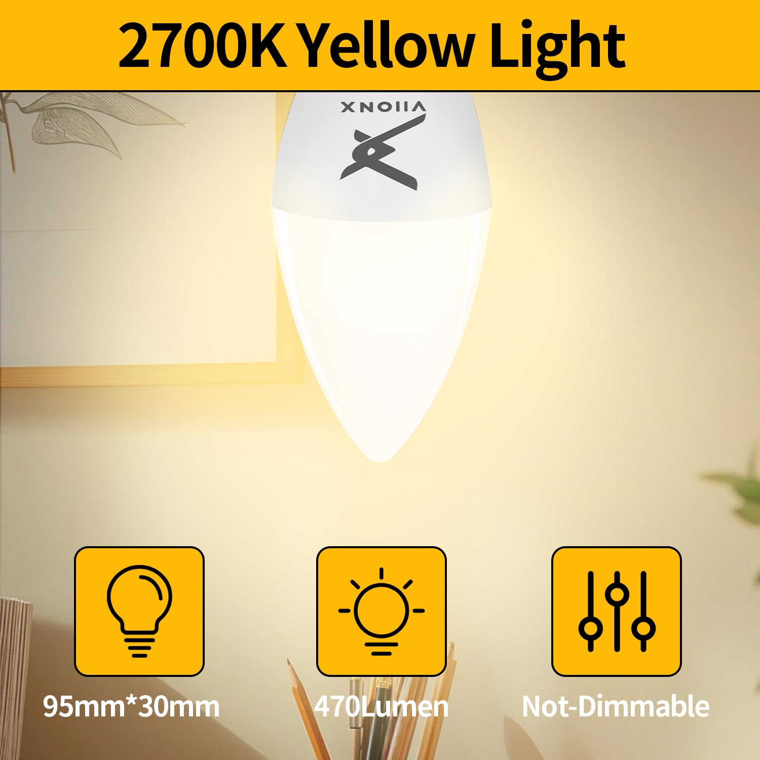 VIIONX E14 LED Light Bulb, 4.9W (40W Equivalent), 470 Lumens, Warm White 2700K, Non-Dimmable - Image 3