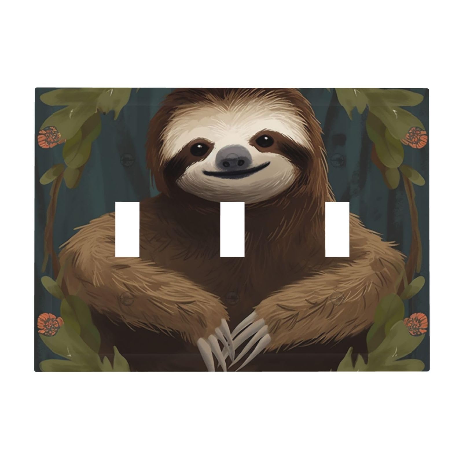 Kloph Sloth Decorator Light Switch Covers Wall Plate 3-Gang Mid Size 6.7" X 4.8" Triple Toggle Switch Wallplate Decorative 3 Gang Wall Switch Plate Covers Polycarbonate Thermoplastic