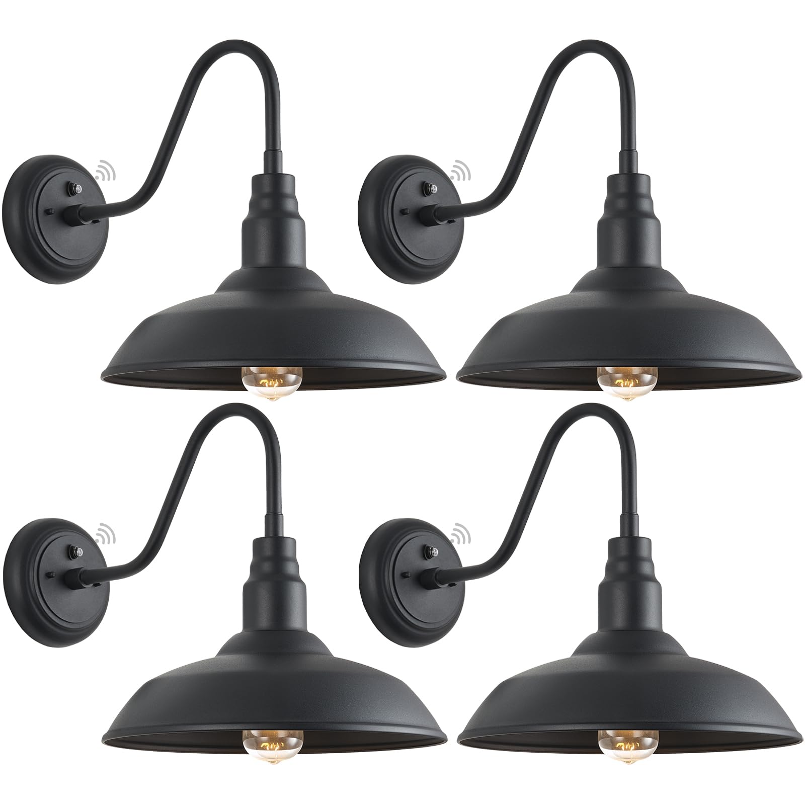 Photo 1 of GOALPLUS 14 Inch Dusk to Dawn Barn Lights Outdoor, Large Gooseneck Barn Light, Matte Black Exterior Goose Neck Light, Outside Farmhouse Light Fixtures Wall Sconce for Porch, Garage, House, 4 Pack