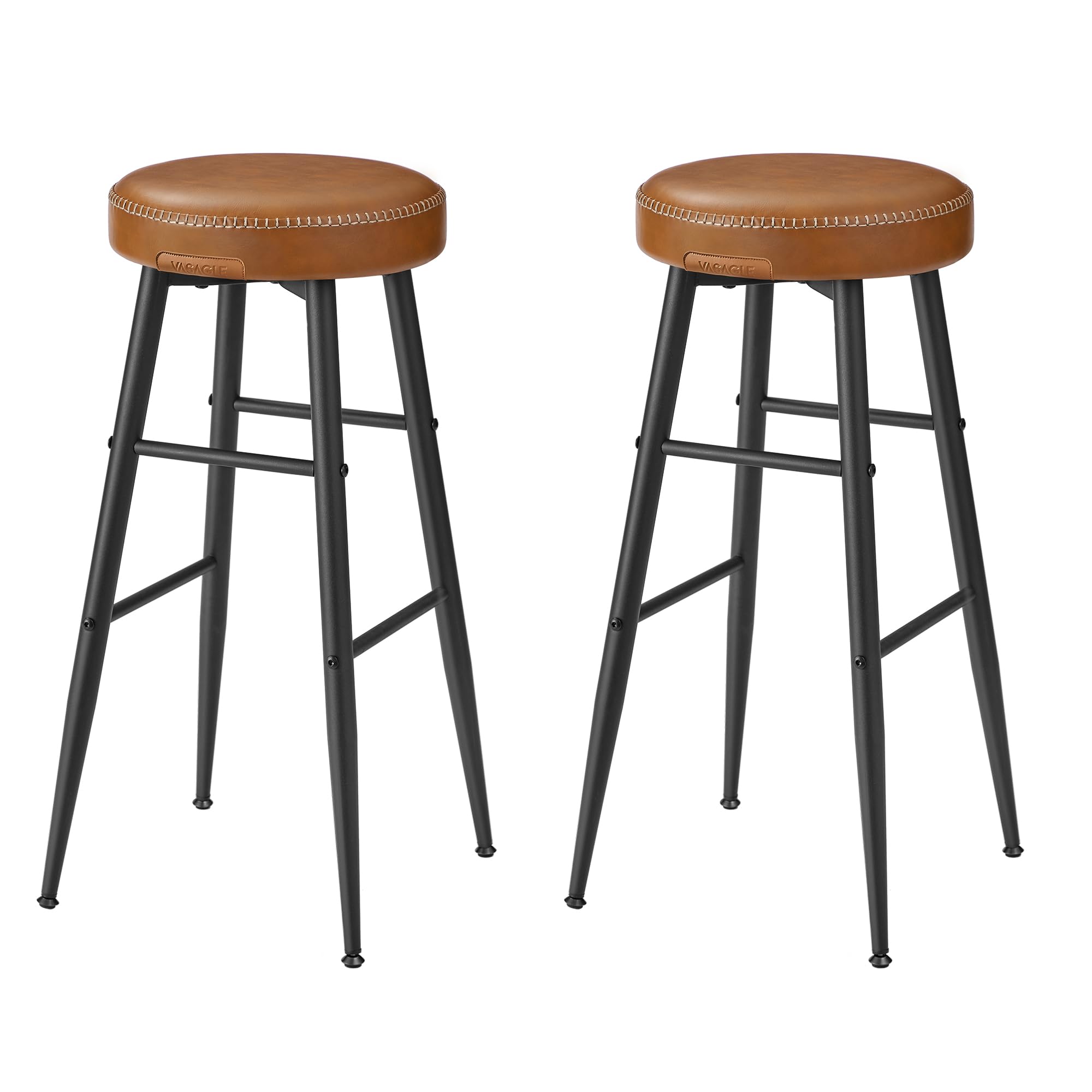 VASAGLE EKHO Colección - Juego de 2 Taburetes de Bar, Taburetes de Cocina, de Desayuno, Cuero Sintético con Costuras, 76,2 cm de Alto, Silla Comedor, Fácil Montaje, Marrón Caramelo LBC090K01V1