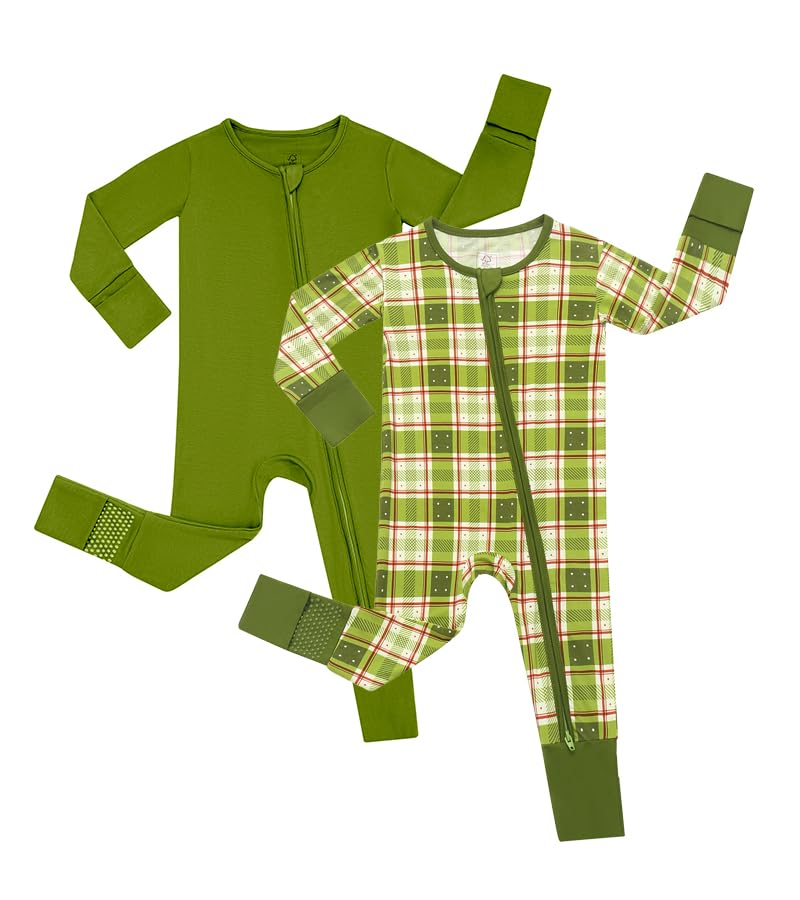 JunNeng Baby Bamboo Plaid Pajamas with Zipper