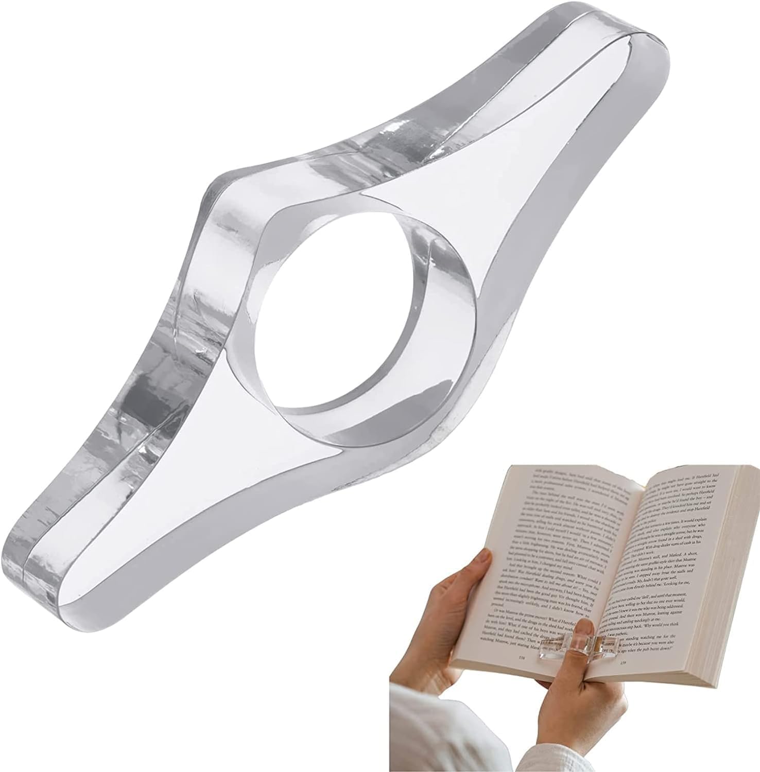 Clear Acrylic Book Page Holder for Reading – Ergonomic Thumb Ring Bookmark & Page Spreader | Hands-Free Book Accessory for Readers, Students, and Book Lovers – Pack of 2