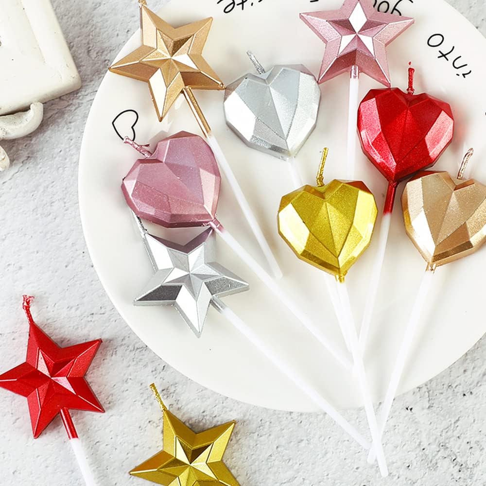 Bougies De Gâteau D'anniversaire, Paillettes Bougies Bougies De Gâteau En Forme De Coeur Accessoires De Décoration De Gâteau Pour Fête D'anniversaire Saint Valentin Fiançailles Mariage, Rouge