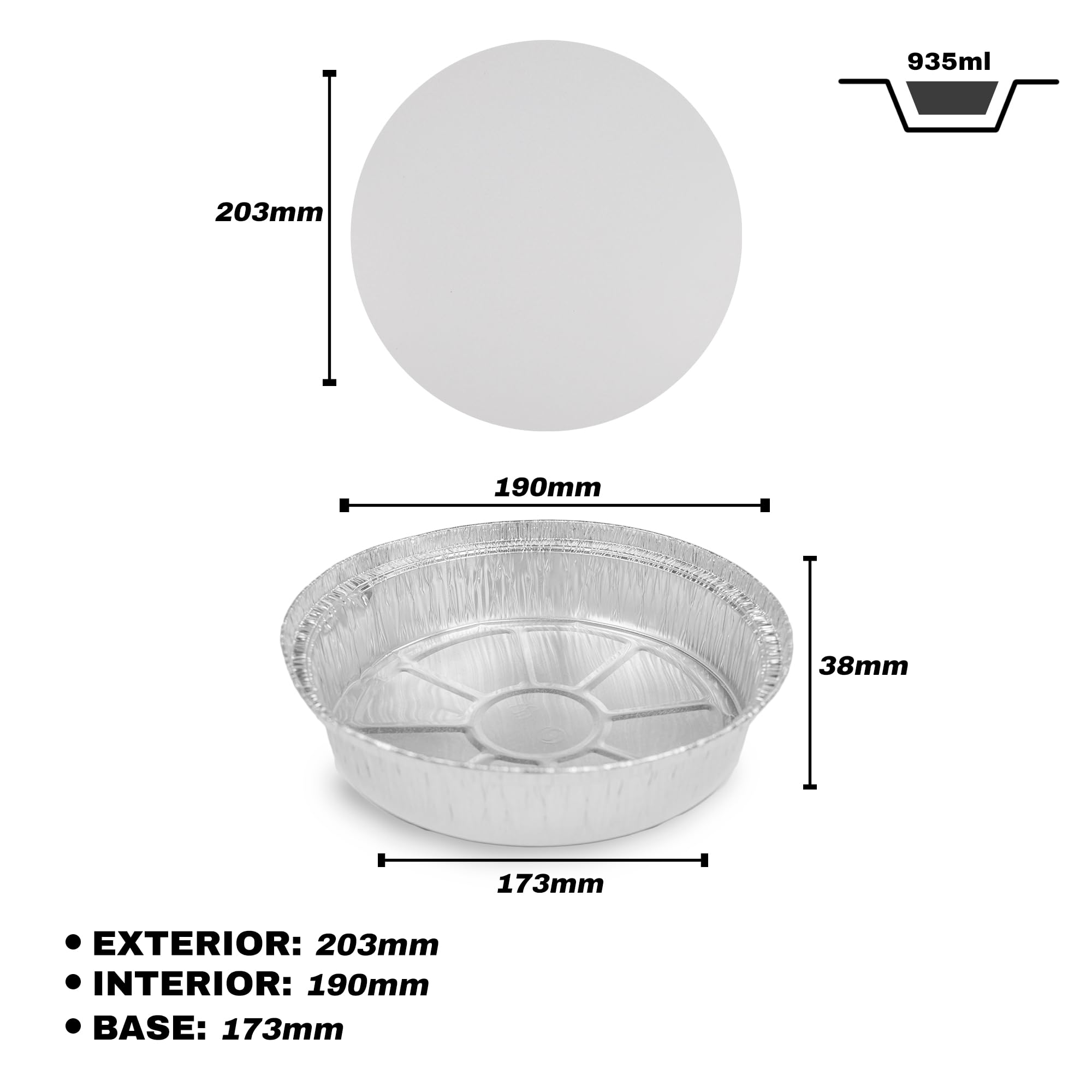 ACESA - Envase de Aluminio Redondo con Tapas de Cartón | Capacidad 1000ml | Recipiente Reutilizable y Reciclable | Ideal para Temperaturas Altas | 500 ud