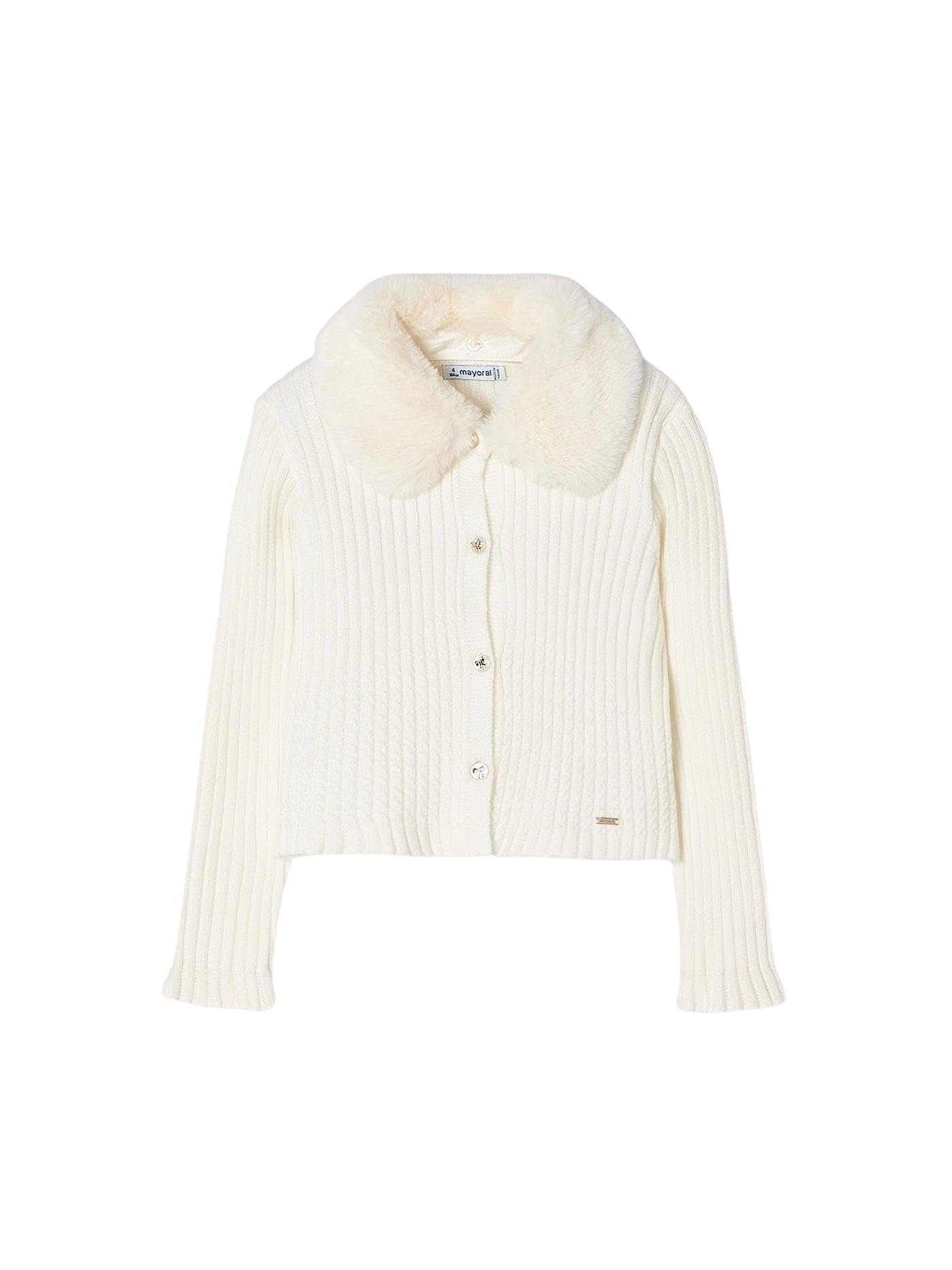 Mayoral Cardigan Tricot Colletto pell per Bambine e Ragazze Beige