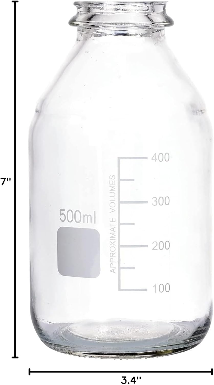Lab Media Storage Round Bottles Graduated Glass Container GL45 Screw Cap Leakproof Multi-Purpose for Scientific | pack of 8 (Orange,500ml)