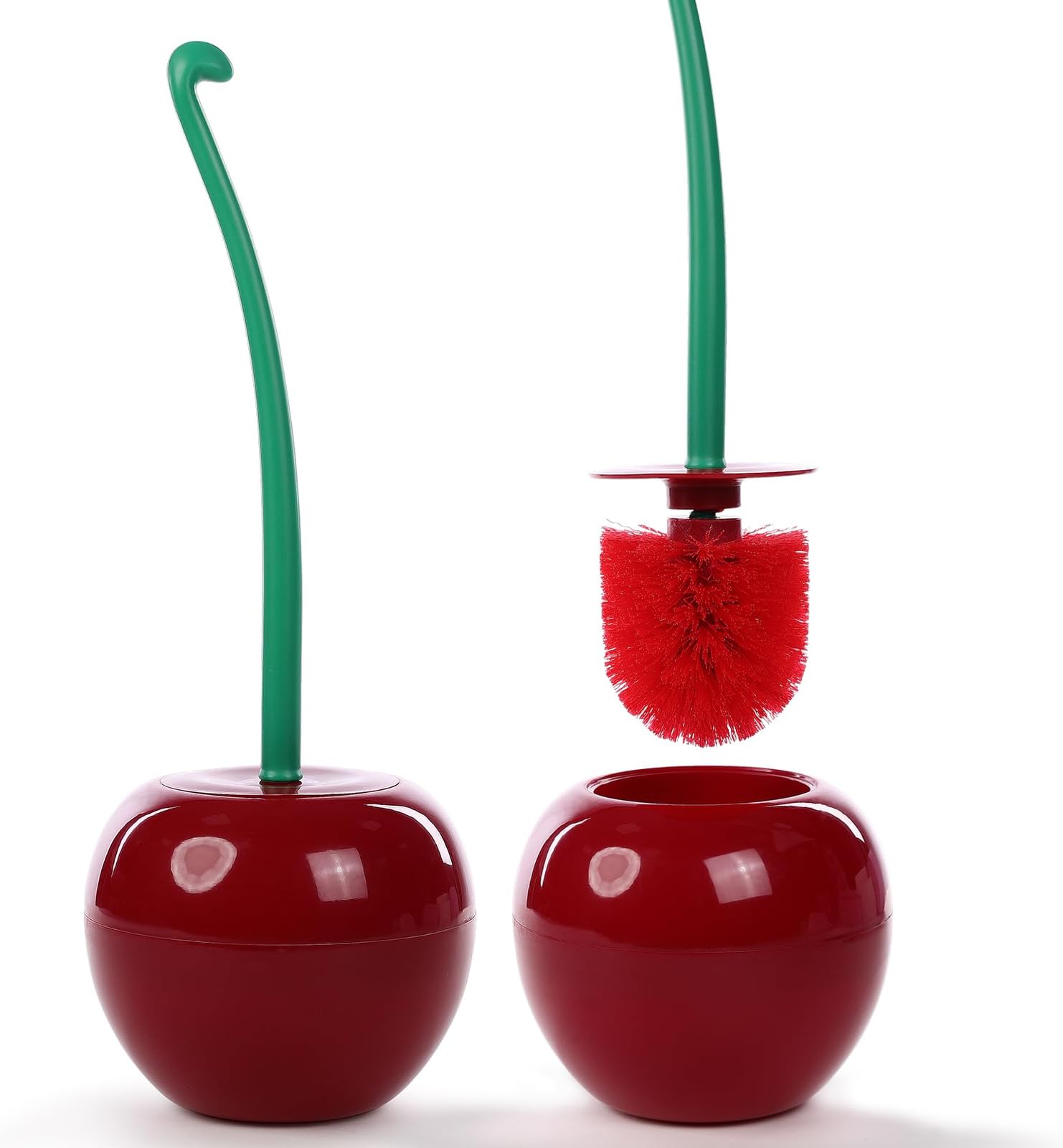1 Pcs Cherry Shape Toilet Brush and Holder Set, Premium Plastic Round Bowl Scrubber Cleaner Set for Bathroom, Durable Holder with Deep Cleaning Bristle