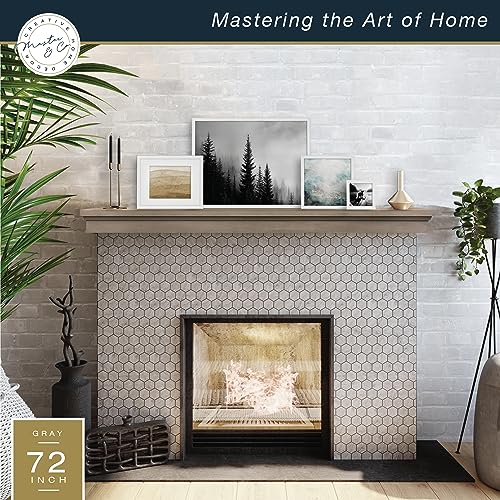 Image of MCS 72-Inch Mantel, Master & Co Gray Woodgrain Finish Solid Wood Floating Fireplace Mantel, Long Floating Shelf for Livingroom with Wood Cleat Hanging System, Photo and Home Decor Display Shelf