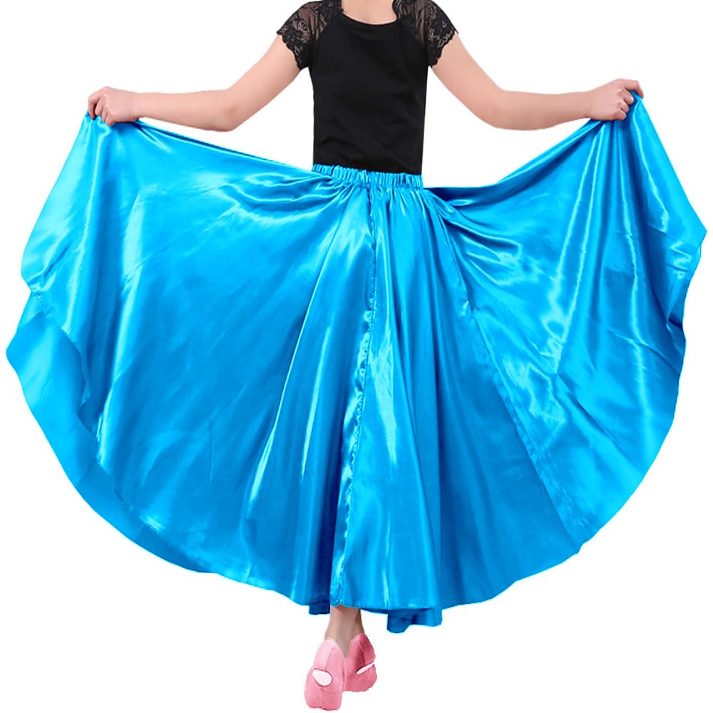 Backgarden Girls Stretched Shiny Satin Flowy Long Skirt for Belly Dance Flamenco