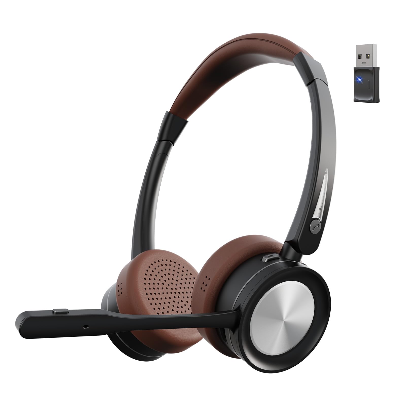 Bluetooth Headset mit Mikrofon für PC, Kabelloses Headset mit Rauschunterdrückungs Mikrofon, USB-Dongle, Stummschalttaste für Arbeit, Büro, Callcenter, Teams