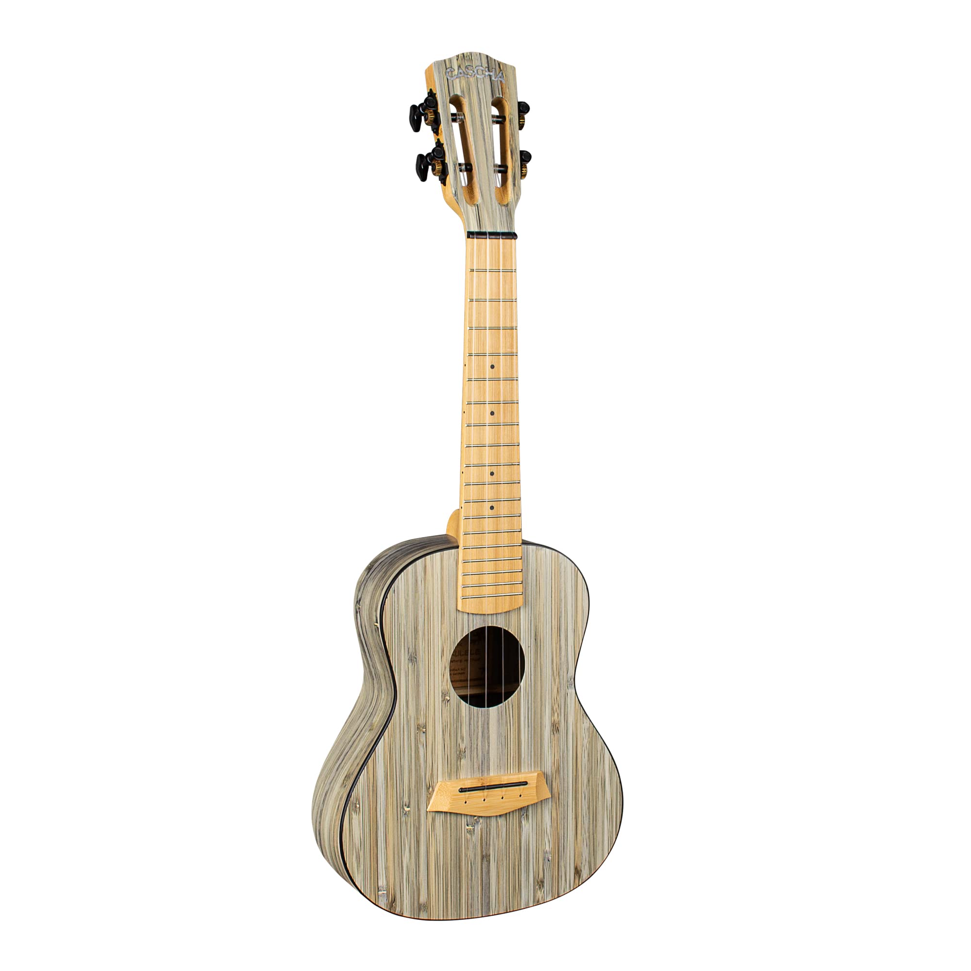 CASCHA Ukulélé Concert en bambou pour adultes et enfants - Avec 3 médiators et sac rembourré - Ukulélé en bambou pour débutants ou confirmés - HH 2316 - Gris bambou