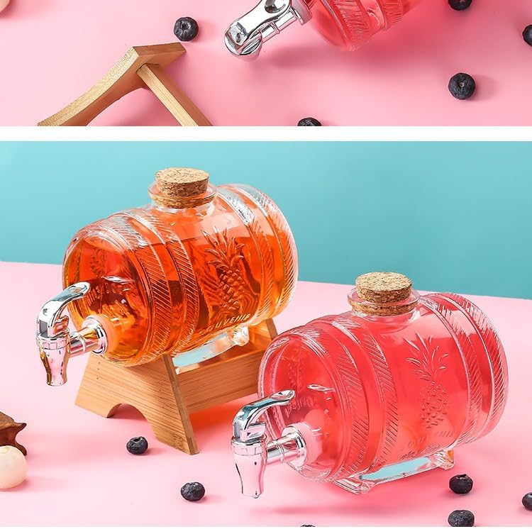 Ｗarayumi ガラス瓶 飲み物 果茶 発泡酒樽 蛇口付き 酒場 高級儀式感 贈り物 精巧な模様 復古雅韻 密封 広い瓶口 厚み透