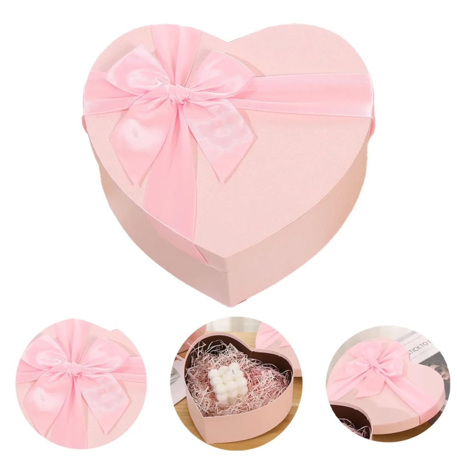 Pudełko w kształcie serca, Pudełko prezentowe w kształcie serca z pokrywką i wstążką, wielokolorowe, różne rozmiary, opakowanie 3 szt.(Pink,3PCS(S M L))