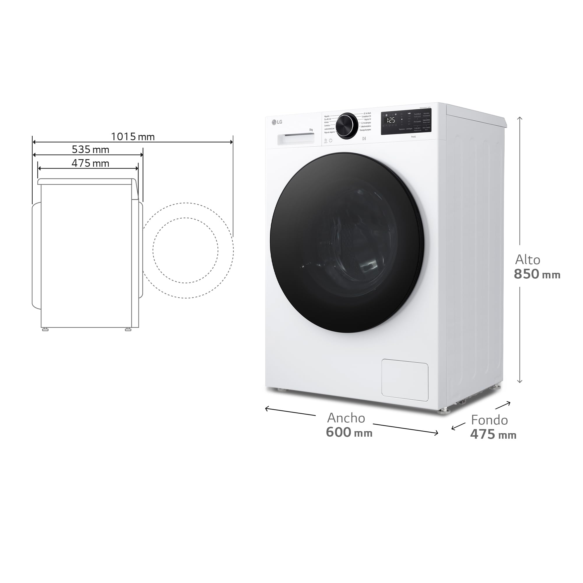 LG F2X50S8TLB - Lavadora Inteligente, 9kg, AI Direct Drive, TurboWash 360º, 1200rpm, Fondo reducido, Un 30% más eficiente que A, Serie 500, Blanca — view 2