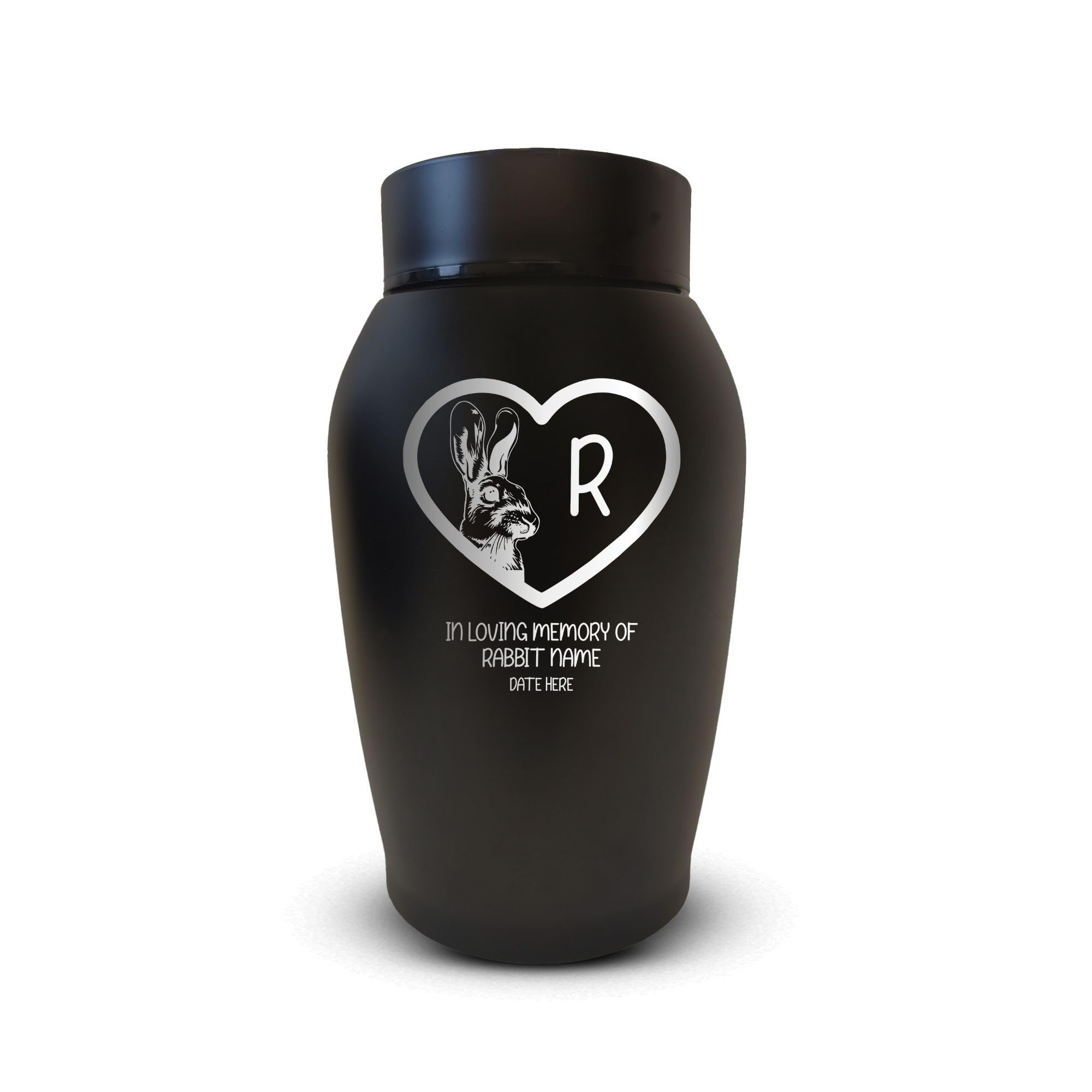 Personalized Custom Small Urn Engraved with Pet Name, Date, and Rabbit Design - 5.2" Black Powder Coated Steel Cremation Urn for Rabbit Memorial Ashes
