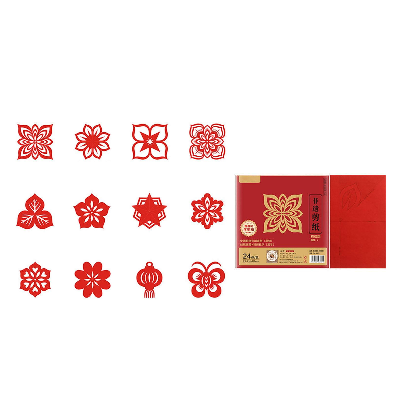 24Pcs Chinese New Year Window Clings with Video Tutorial, Red Paper Art Decorations for Home Festival Adults Chinese New Year Window Decorations