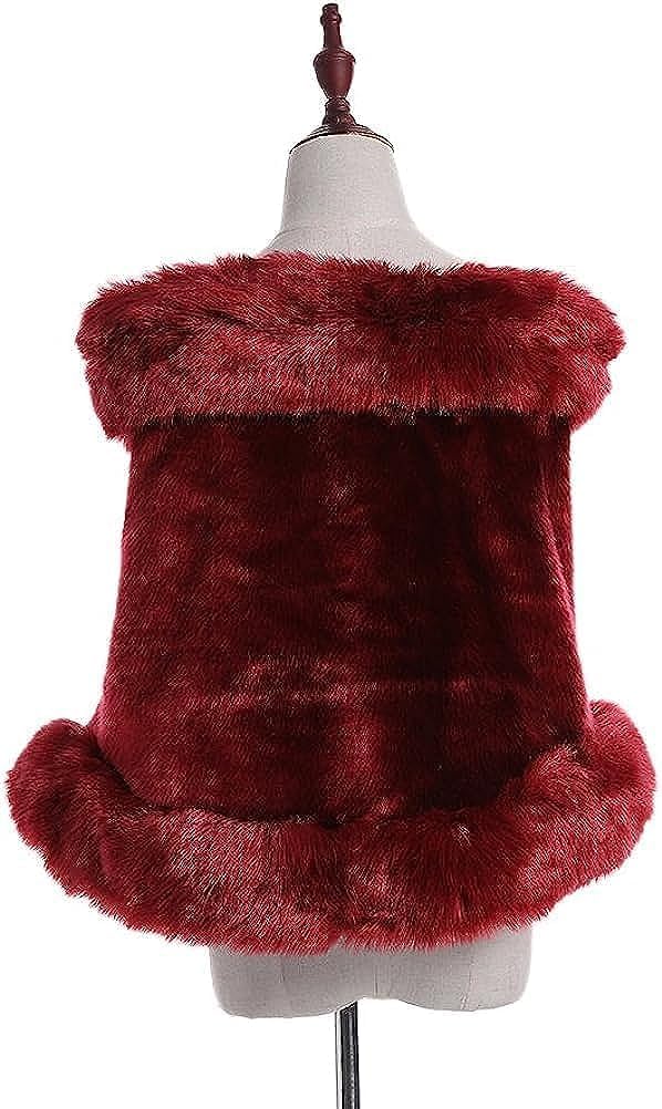 UMREN Women's Luxury Party Faux Fox Fur Long Shawl Cloak Cape for Winter image 4