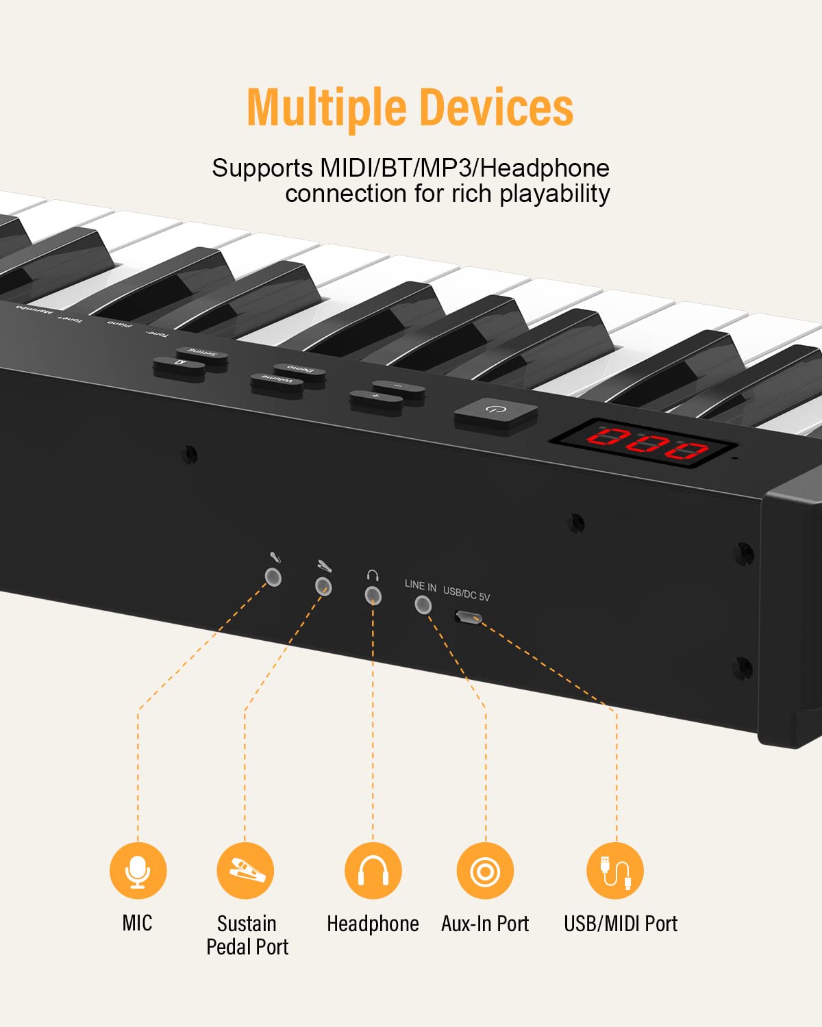 Piano digital portátil de 88 teclas, teclado semipesado de tamaño completo, piano electrónico con altavoces dobles integrados, bolsa de piano, cable USB y adaptador de corriente para