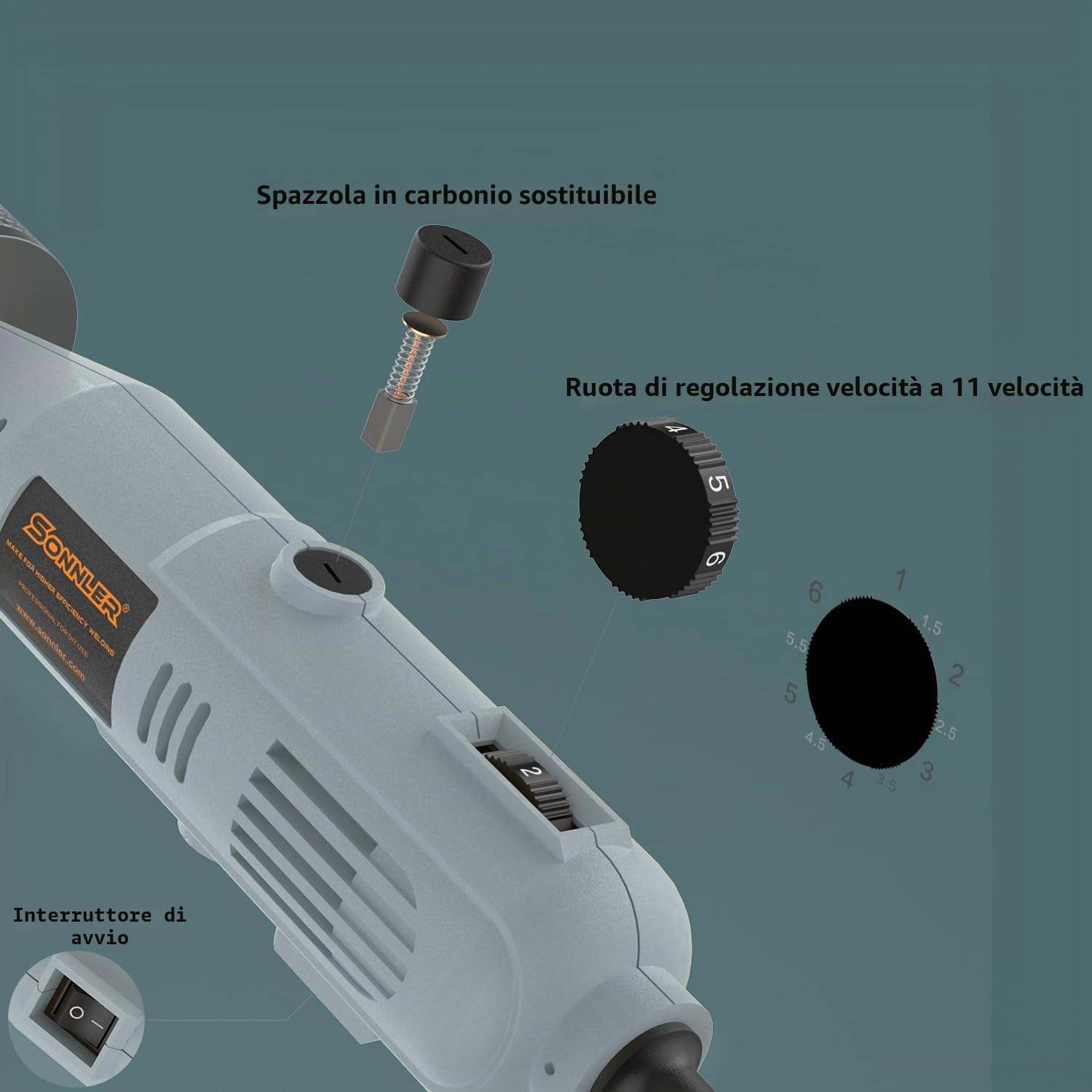 Smerigliatrice per affilatrice in tungsteno per saldatura Tig, 6 dimensioni 8 angoli Testa smerigliatrice elettrodo di tungsteno, Accessori per saldatura TIG con slot di taglio, offset