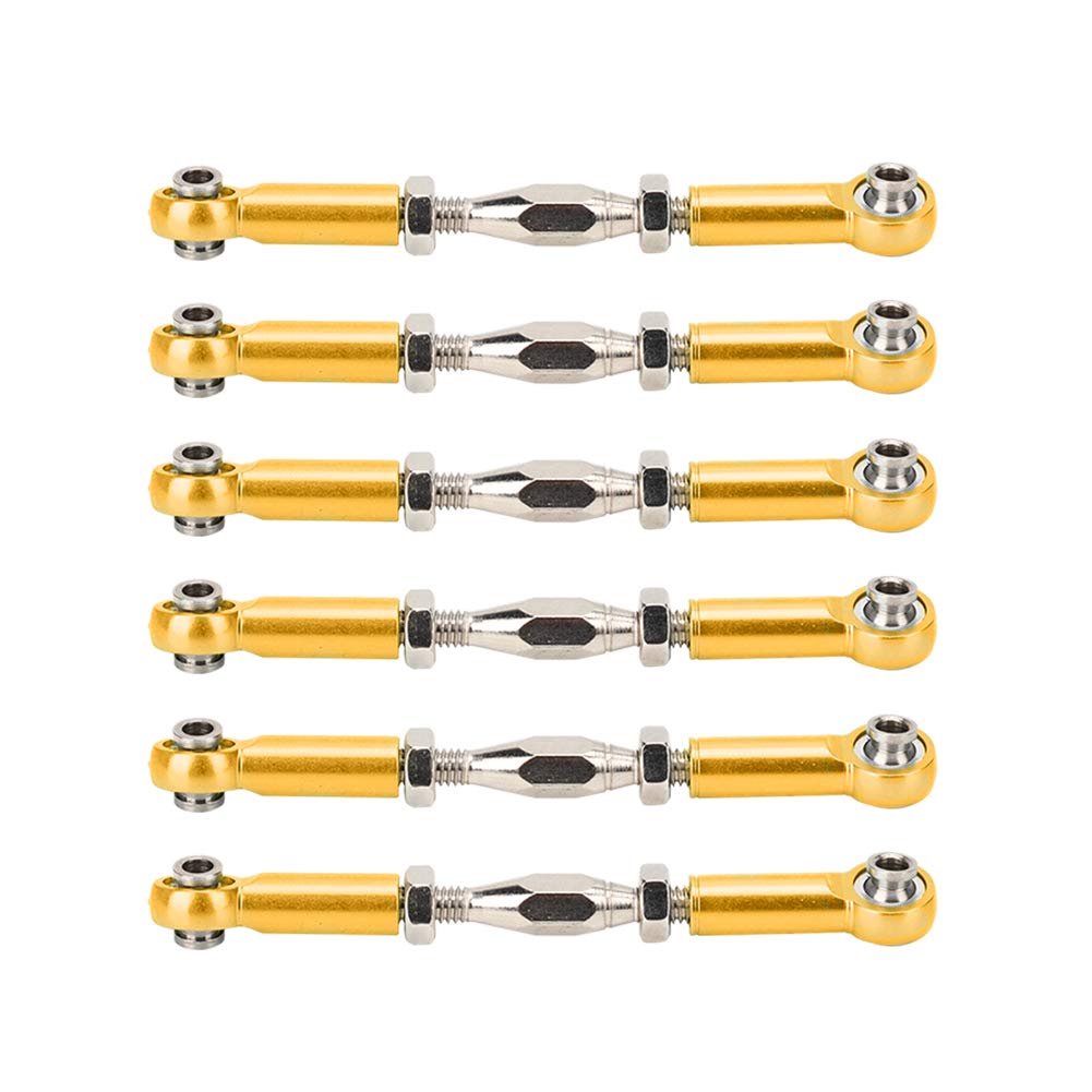RC Pull Rod, RC Car Turnbuckle, 6Pcs Adjustable Servo Links Tie Rod Aluminum Alloy Turnbuckle Rod Linkage Set for RC Hobby Car Model Rc Turnbuckles Rc Turnbuckles (Gold)